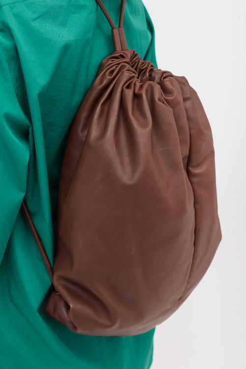 The Row Leather Puffy Drawstring Backpack