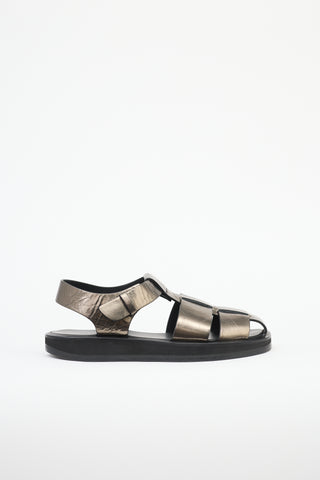 The Row Metallic Leather Fisherman Sandal