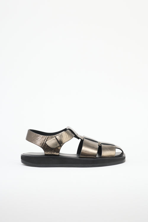 The Row Metallic Leather Fisherman Sandal