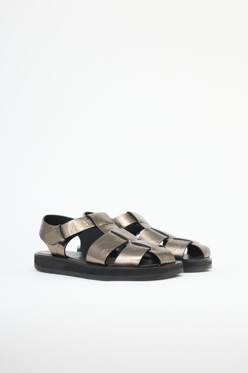 The Row Metallic Leather Fisherman Sandal