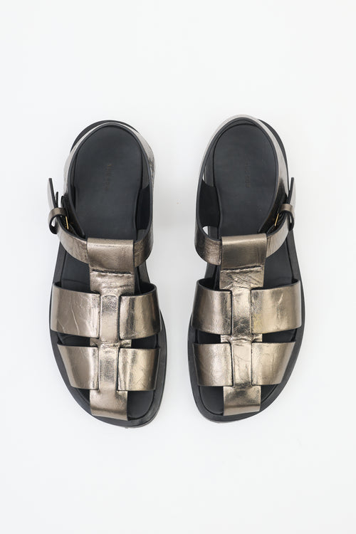 The Row Metallic Leather Fisherman Sandal