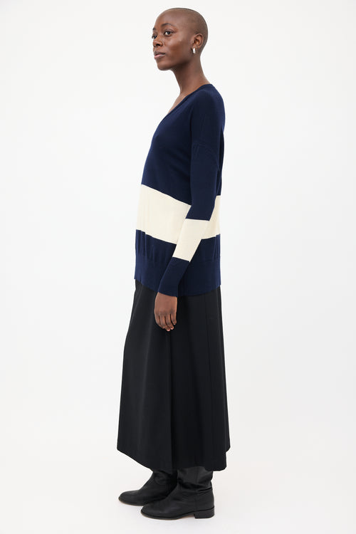 The Row Navy & Cream V-Neck Sweater