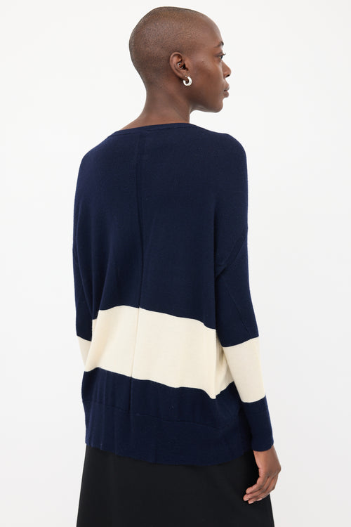 The Row Navy & Cream V-Neck Sweater