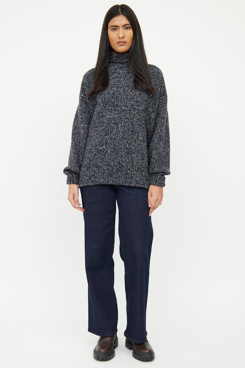 The Row Navy & Grey Cashmere Knit Sweater