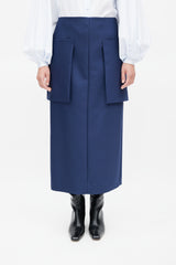 The Row Navy Jenna Wool Skirt