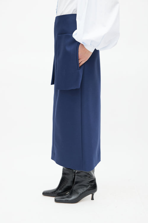 The Row Navy Jenna Wool Skirt