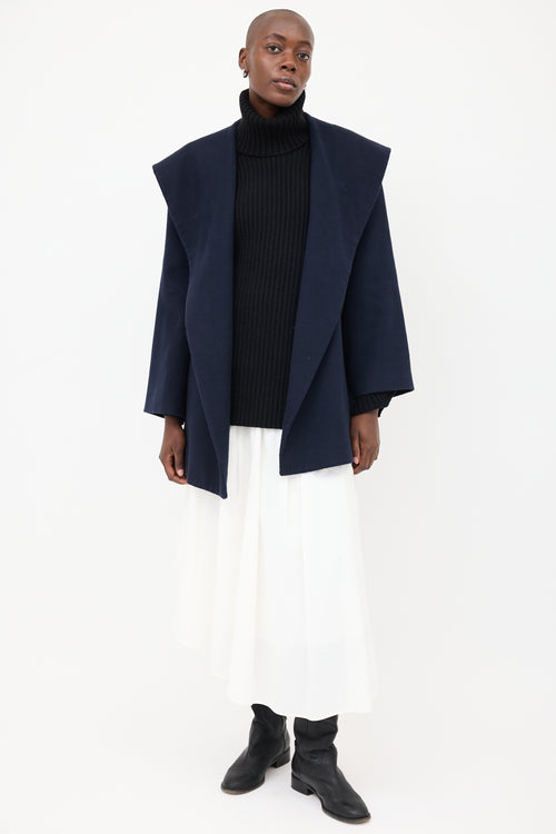 The Row Navy Rayna Hooded & Belted Coat