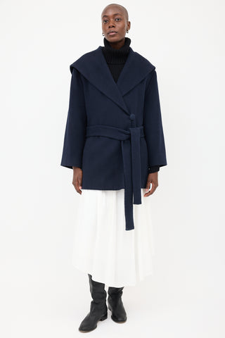 The Row Navy Rayna Hooded & Belted Coat