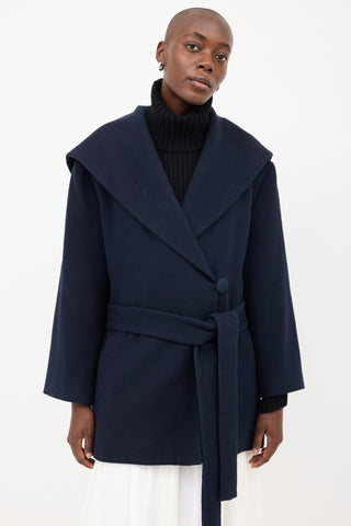 The Row Navy Rayna Hooded & Belted Coat