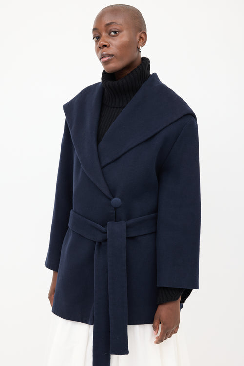 The Row Navy Rayna Hooded & Belted Coat