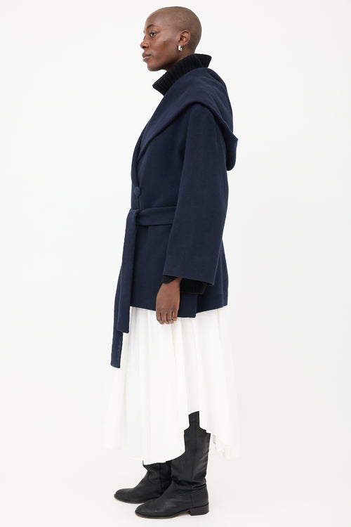 The Row Navy Rayna Hooded & Belted Coat