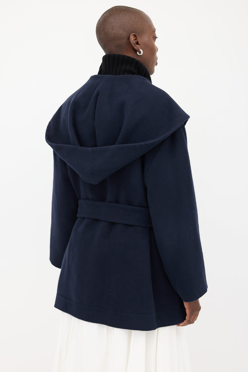 The Row Navy Rayna Hooded & Belted Coat