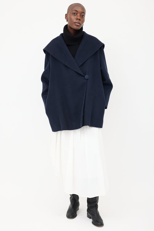 The Row Navy Rayna Hooded & Belted Coat