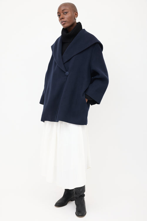 The Row Navy Rayna Hooded & Belted Coat