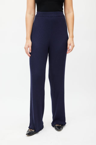 The Row Navy Silk Ribbed Trouser