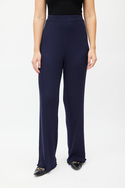 The Row Navy Silk Ribbed Trouser