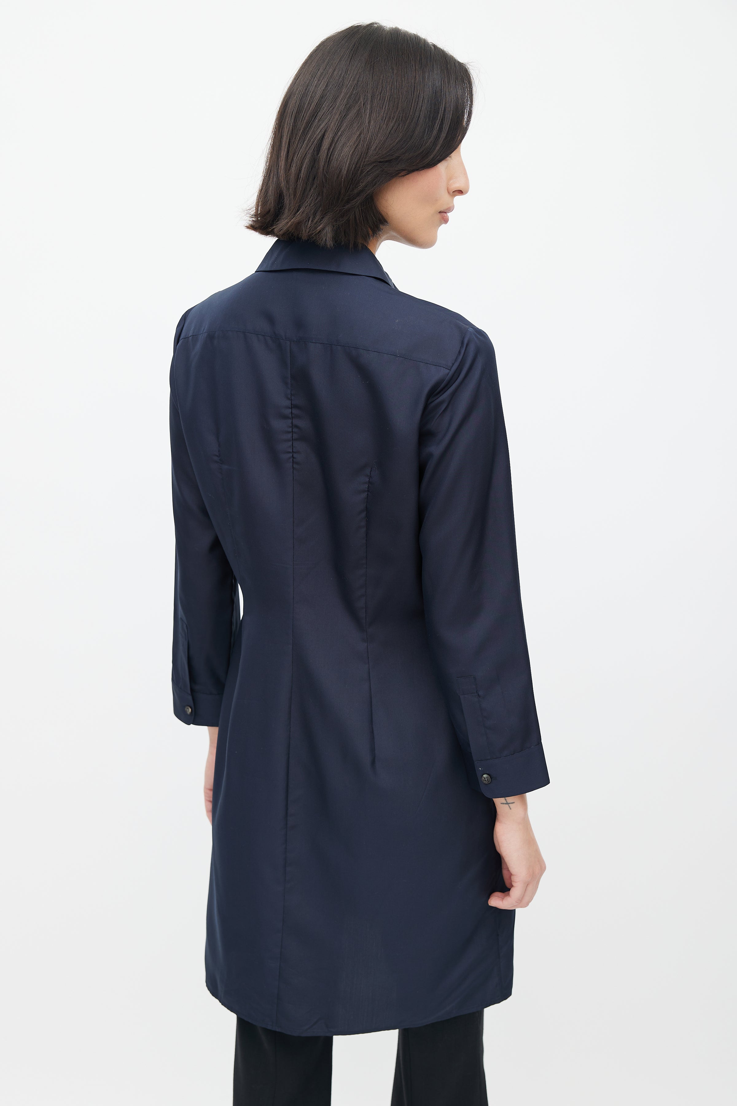 navy silk shirt dress COS Women's Gathered Washed- Midi Shirt Dress in Navy | Silk