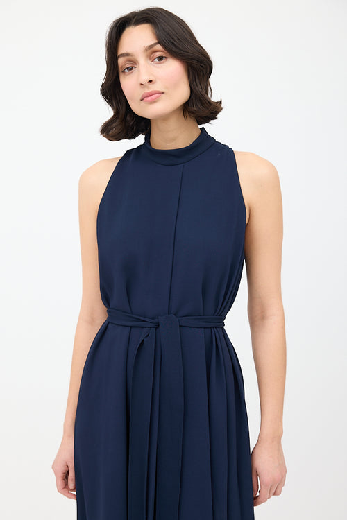 The Row Navy Sleeveless Midi Perla Tie Dress