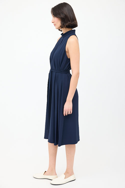 The Row Navy Sleeveless Midi Perla Tie Dress