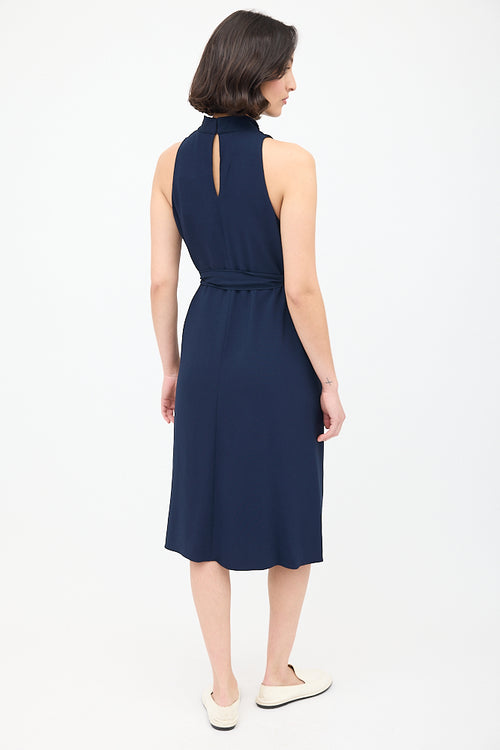 The Row Navy Sleeveless Midi Perla Tie Dress