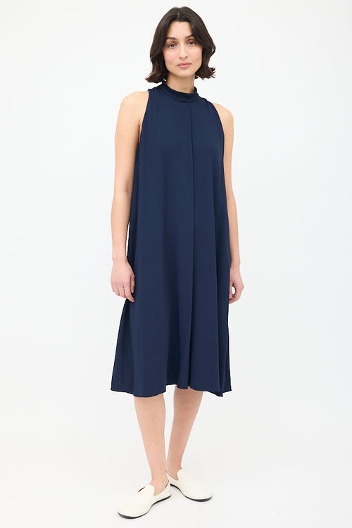 The Row Navy Sleeveless Midi Perla Tie Dress