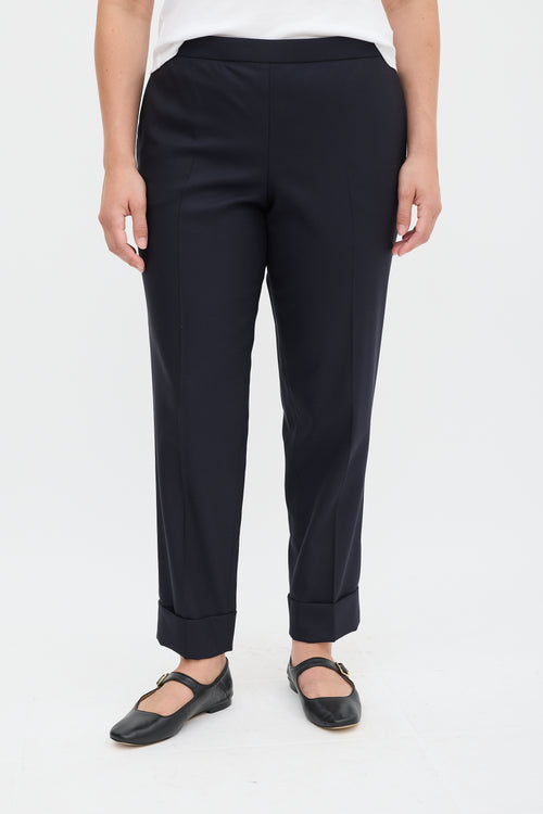 The Row Navy Wool & Silk Tapered Trouser