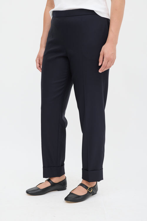 The Row Navy Wool & Silk Tapered Trouser