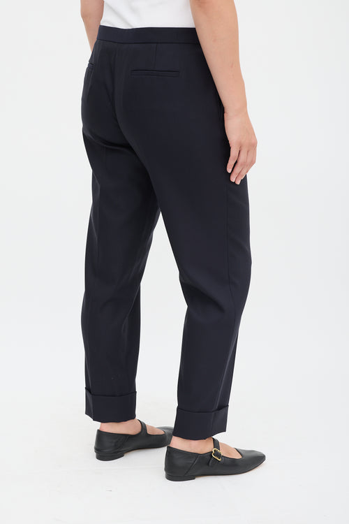 The Row Navy Wool & Silk Tapered Trouser