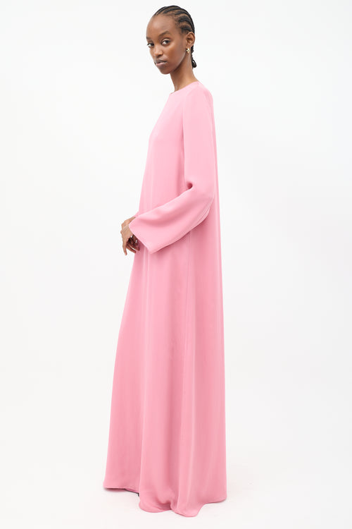 The Row Pink Silk Bell Sleeve Maxi Dress