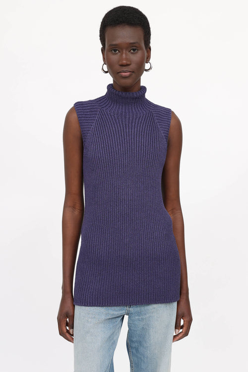 Hermès Silk Ribbed Turtleneck Top