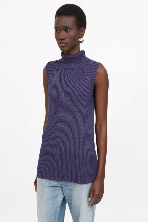 Hermès Silk Ribbed Turtleneck Top