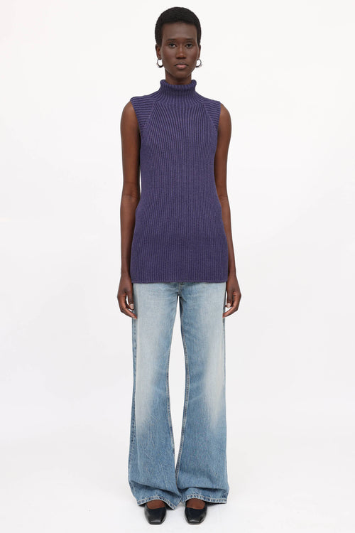 Hermès Silk Ribbed Turtleneck Top