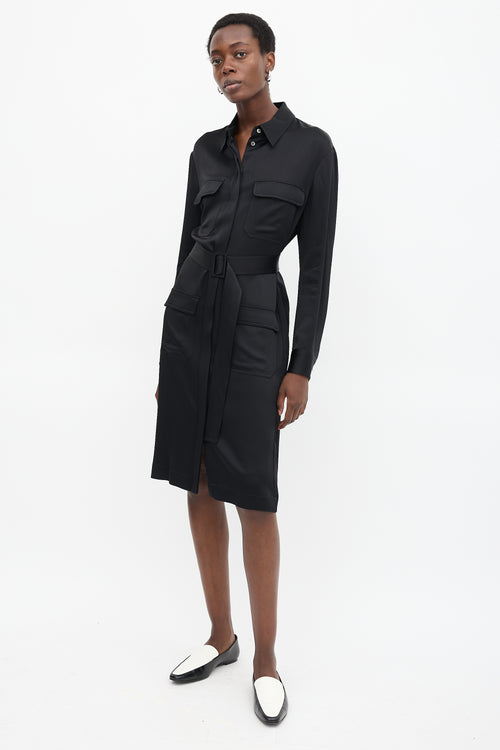 The Row Satin Belted Shirt Dress