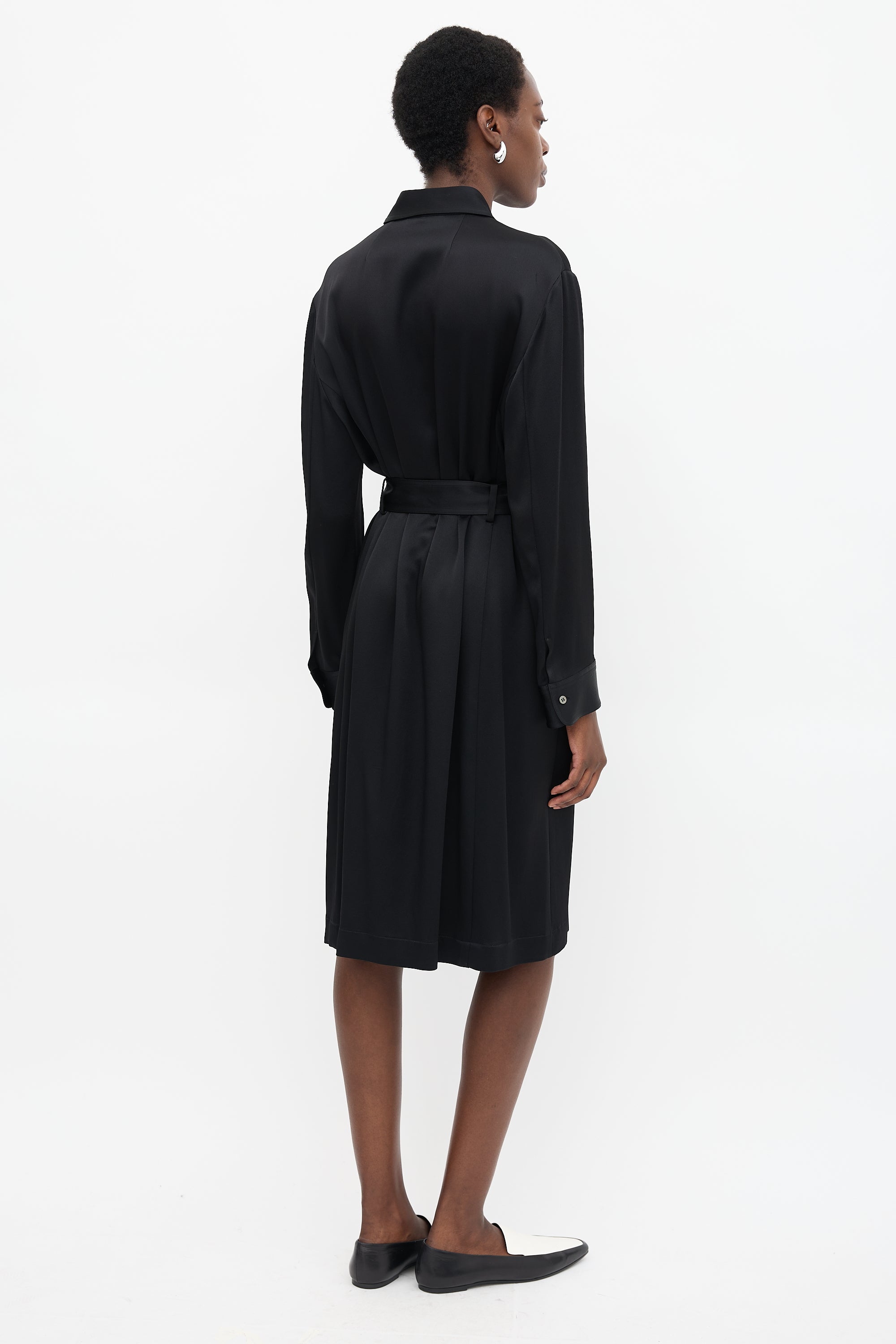 satin belted shirt dress Black Plus Satin Midi Belted Shirt Dress