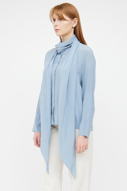 The Row Blue Silk Long Sleeve Top