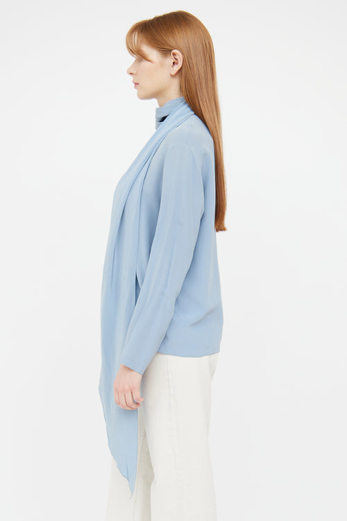 The Row Blue Silk Long Sleeve Top
