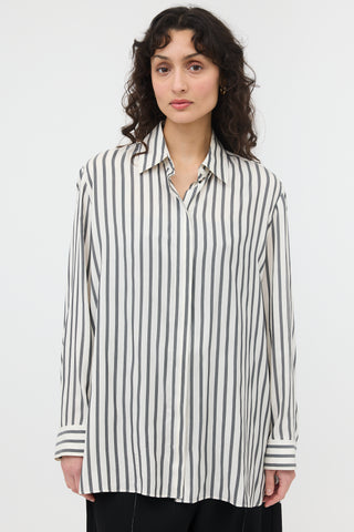 The Row Silk Striped Big Sisea Shirt