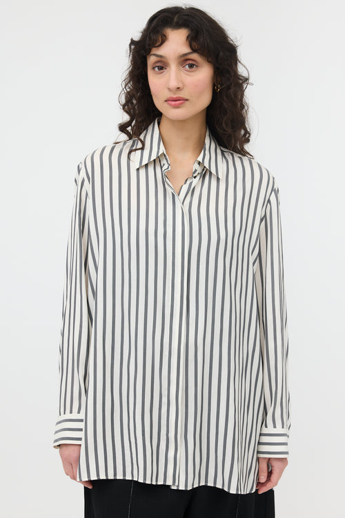 The Row Silk Striped Big Sisea Shirt