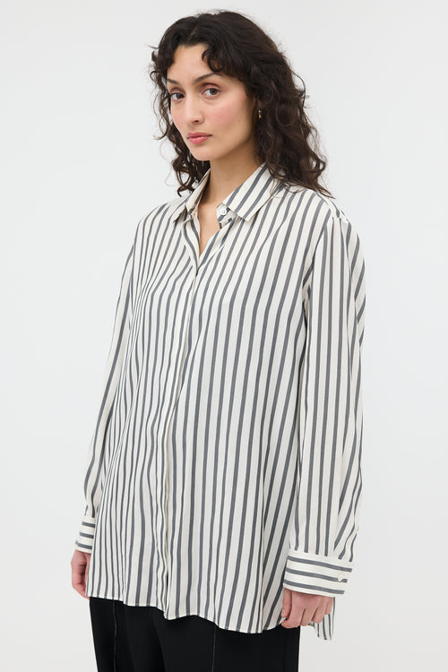 The Row Silk Striped Big Sisea Shirt