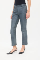 The Row Slate Grey Leather Straight Leg Trouser