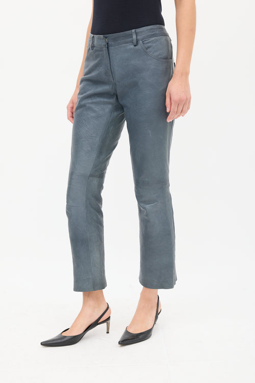 The Row Slate Grey Leather Straight Leg Trouser