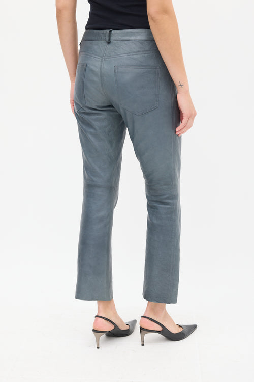 The Row Slate Grey Leather Straight Leg Trouser