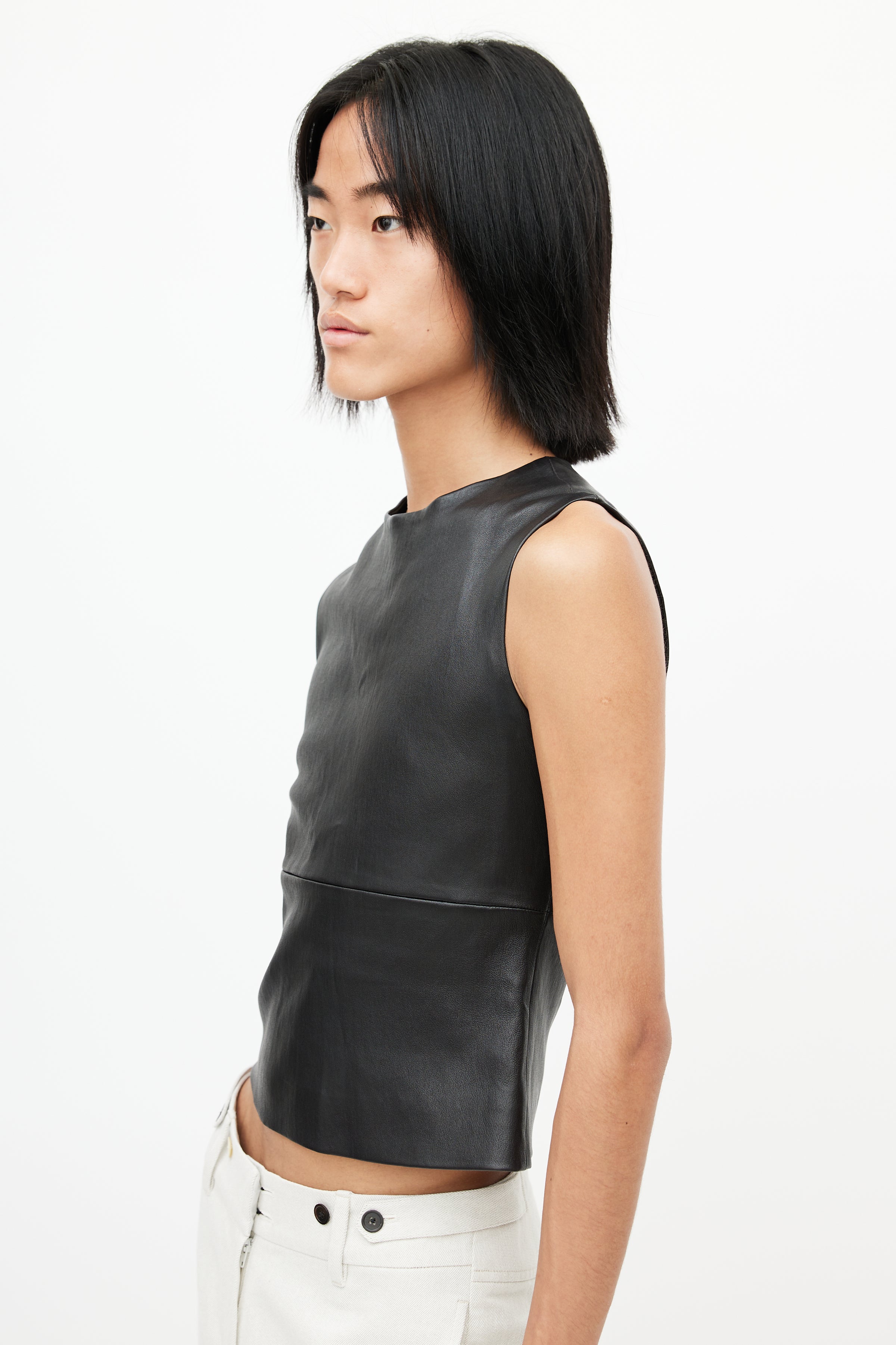 The Row // Black Leather Sleeveless Top – VSP Consignment