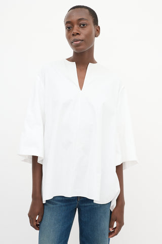 The Row White Cotton Wide Three Quarter Sleeve Top