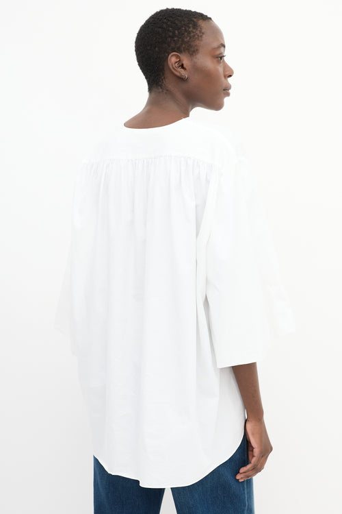 The Row White Cotton Wide Three Quarter Sleeve Top