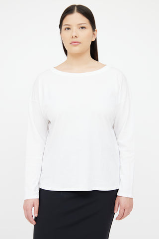 The Row White Boat Neck Long Sleeve Top