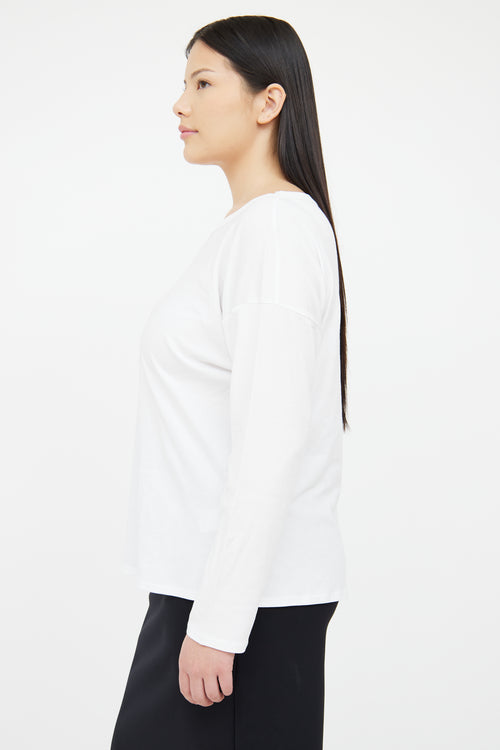 The Row White Boat Neck Long Sleeve Top