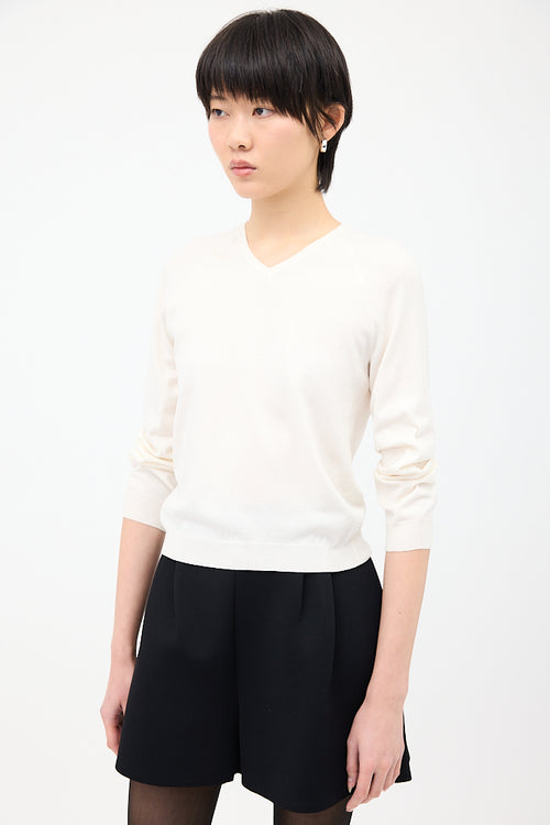 The Row White Silk Knit V-Neck Top