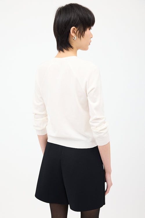 The Row White Silk Knit V-Neck Top