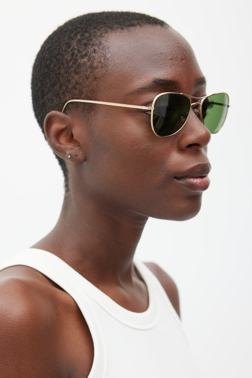 The Row X Oliver Peoples Gold Executive Suite Aviator Sunglasses